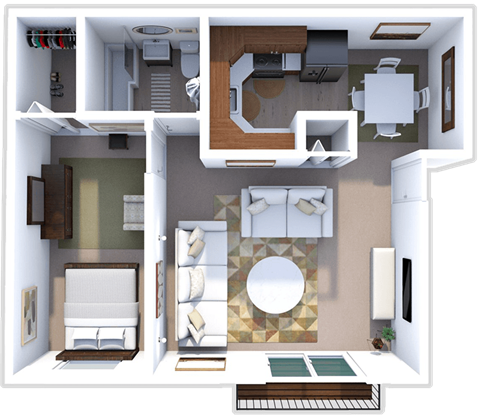 Floor plan for 1 bed, 1 bath, 700 sqft